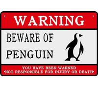 AimQurt Cartel de metal vintage con texto en inglés «Warning Beware OF Penguin», humor, divertido, bar, hombre, cueva, pared, baño, decoración retro para el hogar, café, restaurantes, decoración de