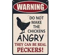 AimQurt Divertidos letreros de metal con texto en inglés "Warning Do Not Make The Chickens Angry Tin Signs" de metal vintage para puerta de granja, valla, decoración de pared, regalos, 12 x 16