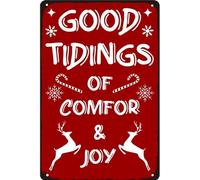 AimQurt Good Tidings of Comfort & Joy - Letrero de metal vintage de Navidad para decoración del hogar, accesorios de puerta, decoración divertida de pared para bar, fiesta, granja, accesorios, póster