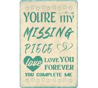 AimQurt Letrero de estaño con texto en inglés "You're My Missing Piece" con texto en inglés "You Complete Me Love You Forever", divertido letrero de metal humorístico para decoración de pared para el
