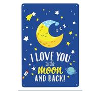 AimQurt Letrero de estaño vintage con texto en inglés "I Love You To The Moon And Back" para decoración de pared, póster de metal de aluminio, letrero de oficina, decoración de pared para el hogar