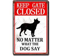 AimQurt Letrero de lata con texto en inglés "Warning Cow Outdoor Keep The Gate Closed No Matter What The Dogs Says" - Letrero de metal para valla, pared, casa, puerta, placa vintage de 5.5 x 8
