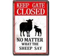 AimQurt Letrero de lata con texto en inglés "Warning Cow Outdoor Keep The Gate Closed No Matter What The Sheep Says" - Letrero de metal para valla, pared, casa, puerta, placa vintage de 8 x 12