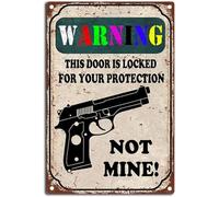 AimQurt Letrero de lata de advertencia vintage con texto en inglés "This Door Is Locked For Your Protection Not Mine" (Esta puerta está bloqueada para tu protección, no es mía), diseño retro divertido