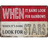 AimQurt Letrero de metal con cita inspiradora con texto en inglés "When It Rains Look For Rainbows When It's Dark Look For Stars" para decoración del hogar, habitación, puerta, accesorios, arte de