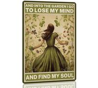 AimQurt Letrero de metal con texto en inglés "And Into the Garden I Go to Lose My Mind", póster vintage de jardín, letrero de niña hippie para decoración del hogar, accesorios de puerta, regalos
