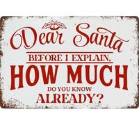 AimQurt Letrero de metal con texto en inglés "Dear Santa Before I Explain How Much Do You Know Already", decoración de pared retro para bar, cafetería, regalo, arte de pared, cafeterías de invierno