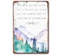 AimQurt Letrero de metal con texto en inglés "For God Has Not Given Us The Spirit of Fear" en acuarela, versículo bíblico para pared, impresiones de escrituras, decoración de póster de pared para el