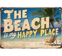 AimQurt Letrero de metal con texto en inglés "The Beach is My Happy Place" para decoración del hogar, decoración de pared de baño, póster vintage de 8 x 12 pulgadas, estilo 9