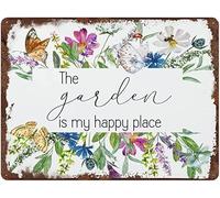 AimQurt Letrero de metal con texto en inglés "The Garden is My Happy Place" para pared, pintura de hierro para decoración del hogar al aire libre, accesorios de puerta, pósteres, regalos, cafeterías