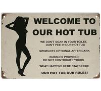 AimQurt Letrero de metal de estaño con texto en inglés «Welcome to Our Hot Tub Rules» de 30,5 x 40,6 cm, estilo retro, hogar, oficina, bar, restaurante, cafetería, pubs, hotel, club