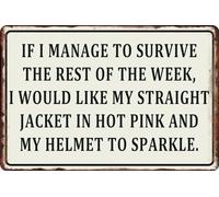 AimQurt Letrero de metal divertido con texto en inglés "If I Manage To Survive I Would Like My Straight Jacket In Hot Pink and My Helmet To Sparkle Retro Tin Sign for Home Cafe Garage Bar Office Wall