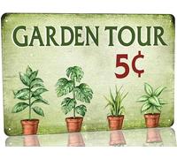 AimQurt Letrero de metal para jardín, para exteriores, visitas al jardín, 5 centavos, letreros de bienvenida vintage para plantas de jardín, letrero de estaño para decoración de patio, decoración de