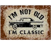 AimQurt Letrero de metal vintage con texto en inglés "I'm Not Old I'm Classic Muscle Car Enthusiast", póster clásico para amantes de los coches, decoración vintage del hogar para granja, cafeterías