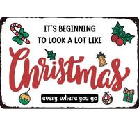 AimQurt Letrero de metal vintage con texto en inglés "It's Beginning to Look a Lot like Christmas" para decoración de pared interior y exterior, accesorios de decoración de pared, póster de 5.5 x 8