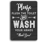 AimQurt Letrero de metal vintage con texto en inglés "Please Flush the Toilet And Wash Your Hands" para baño, placa rústica para hogar, oficina, bar, cafetería, decoración de pared, regalo, 12 x 16