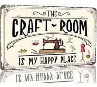 AimQurt Letrero de metal vintage con texto en inglés "The Craft Room Is My Happy Place" para decoración de pared para el hogar, sala de costura, sala de manualidades, decoración de pared, póster