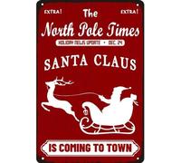 AimQurt Letrero de Navidad con texto en inglés "Santa Claus Is Coming to Town", de metal, vintage, para granja, café, decoración de pared, accesorios, pósteres, cafeterías, bares, clubes, 12 x 16