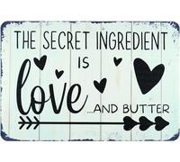 AimQurt The Secret Ingredient is Love And Butter - Letrero de metal para pared de casa de campo, accesorios de cocina, pósteres, regalos, cafeterías, bares, clubes, tiendas, 5.5 x 8 pulgadas, estilo