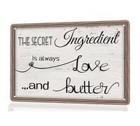 AimQurt The Secret Ingredient is Love and Butter - Letrero rústico de lata para decoración del hogar, cocina, casa de campo, comedor, decoración de pared, accesorios, póster de regalo para mamá, ella