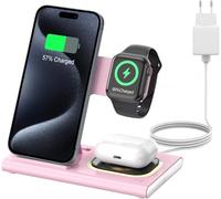 Aimtel Cargador Inalámbrica Plegable 3 en 1 Compatible con Apple Watch Ultra 3/2/10/SE,para iPhone 17/17 Pro/17 Pro Max/1615/14/13/12,Air-Pods Pro 4/3/2 con Lámpara de Noche Estación de Carga