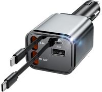 Aimtel Retráctil Cargador de Coche Compatible con iPhone 17/17 Pro,PD USB Carga Rapida Cargador Automóviles Coche Cargador Adaptador Mechero Coche Compatible con iPhone/Galaxy/Google/Huawei/Tablet