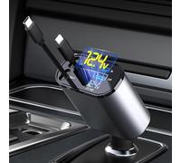 Aimtel Retráctil Cargador de Coche,PD USB Carga Rapida Cargador Automóviles Coche Cargador Adaptador Mechero Coche Compatible con iPhone/Galaxy/Google/Huawei/Tablet