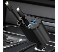 Aimtel Retráctil Cargador de Coche,PD USB Carga Rapida Cargador Automóviles Coche Cargador Adaptador Mechero Coche Compatible con iPhone/Galaxy/Google/Huawei/Tablet