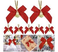 AIMUDI Arcos rojos para envolver regalos de Navidad con campanas, lazos pequeños de árbol de Navidad de 3.5 pulgadas, adornos rojos de Navidad, decoración colgante lazos rojos con lazos giratorios para bolsas de golosinas, lazos para coronas, manualidades (12 unidades)