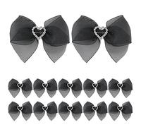 AIMUDI Lazos de organza negros preatados con diamantes de imitación de 3 pulgadas, lazos negros con corazón de diamantes de imitación para envolver regalos, lazos pequeños para manualidades, lazos de