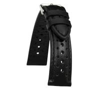 AIMVALUE Correa de reloj Rally Racing de piel negra 18 mm 19 mm 20 mm 21 mm 22 mm perforada transpirable vintage y deportiva para hombre acolchada con hebilla plateada brillante, 22 mm, Cuero, No