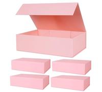 Aimyoo - Caja de regalo rosa plegable con cierre magnético y tapa 26,7 x 17,8 x 7,6 cm, caja rectangular para regalos, propuestas de boda o almacenamiento, 5 unidades