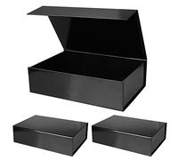 Aimyoo - Cajas de regalo negras plegables, cierre magnético y tapa 26,7 x 17,8 x 7,6 cm, caja rectangular mediana para regalos, propuestas de boda, graduaciones o almacenamiento, 3 unidades