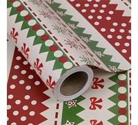 Aimyoo Rollo de papel de regalo de Navidad vintage rojo y verde, papel de regalo de Navidad, 17 pulgadas x 32 pies, diseño de copos de nieve, lazos, estrellas, puntos y rayas