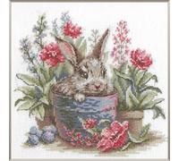 Aine Blooming Bunny A1030, kit de punto de cruz contado, 7¾ x 7¾ pulgadas, kits de punto de cruz para principiantes y avanzados, kit de punto de cruz para adultos, kit de costura de bordado