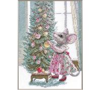 Aine - Merry Mouse A1026, kits de punto de cruz de Navidad de 6 x 8¼, kits de punto de cruz festivo para principiantes y avanzados, kit de punto de cruz para adultos, kit de costura de bordado de
