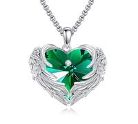 AINFQY Collar de alas de ángel para mujer, plata de ley 925, protección de piedra lunar, alas de ángel, collar con colgante de piedra lunar, regalo de joyería, 0.94*0.96 inches, Plata esterlina