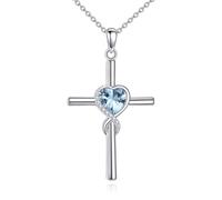 AINFQY - Collar de cruz para mujer, collar de piedra natal, colgante de cruz infinita, Navidad, día de San Valentín, cumpleaños, vacaciones, regalos para ella, 18 pulgadas + 2, Normal, Plata esterlina