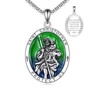AINFQY Collar de San Cristóbal de plata de ley con colgante de San Cristóbal, joyería religiosa, regalos para mujeres y hombres
