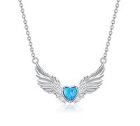 AINFQY Engelsflügel Herz Kette 925 Sterling Silber Engel Halskette für Damen Schutzengel Halskette Opal Schmuck Geschenke, Plata esterlina