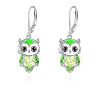AINFQY Pendientes de búho para mujer, plata de ley, aretes colgantes de búho, joyería de piedra natal, 1.25 x 0.39 inch, Plata de ley, Circonita cúbica