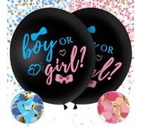 AINIUNIU 2 piezas XXL Globo Revelador de Género 90cm, Globo Negro Niño o Niña de Revelación de Sexo Bebe con Relleno de Confeti Azul Rosa, Sorpresa Embarazo, Fiesta de Revelación de Género