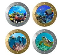 AINIUNIU 4 Piezas 3D Vida marina Pegatinas de Pared, 3D Submarino Ventana Decorativos, Pared de Vida Marina Ventana Azulejo Decoración de Ojo de Buey para Dormitorio Sala de Estar Baño (Delfín)