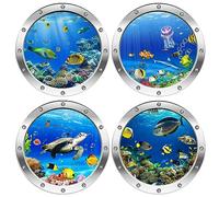 AINIUNIU 4 Piezas Vida Marina Pegatinas de Pared, Etiqueta Engomada de la Tortuga, Bajo el Mar Pegatinas Diseño de Ojo de Buey, para Habitación Niños Dormitorios Submarino Mundo Decorativo