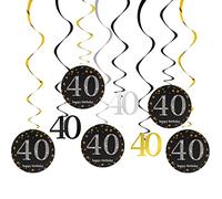 AINIUNIU Decoraciones de Fiesta 40 Cumpleaños, Remolinos Colgantes Techo de Oro Negro, Lámina Brillante Remolinos Colgantes, Decoración para 40 Cumpleaños, para Hombres y Mujeres 12 Pcs