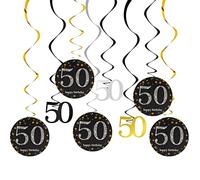 AINIUNIU Juego de espirales decorativas de 50 cumpleaños, 50 cumpleaños, 12 unidades, color negro, dorado, 50 cumpleaños, decoración de remolino, para cumpleaños, mujeres