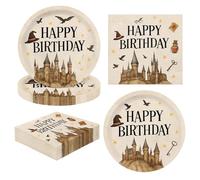 AINIUNIU Juego de Vajilla de Fiesta de Mago, vajilla decorativa Wizard para niños, vajilla de cumpleaños mágica, decoración Wizard para fiesta de cumpleaños con platos, 20 Personas