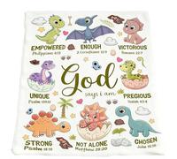 Ainiupi Manta de franela con estampado digital HD de dinosaurio, manta temática de Dios dice que soy, manta de franela ligera, suave y cálida, regalo para niños y niñas, tema de animales