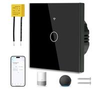 Ainiv 1 Gang Interruptor Pared WIFI, Interruptor Tactil Inteligente con WIFI y Condensador, Admite Control por Voz Compatible con las Aplicaciones Tuya Smartlife/Google Home-Negro