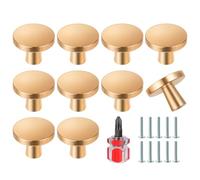 Ainiv 10 pomos dorados para gabinete, tiradores redondos de 30 mm, mango de tocador de hongos, mango de armario de un solo agujero, aleación de aluminio con tornillos para armarios de cocina, baño